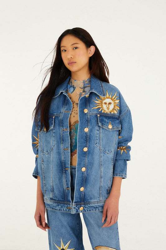 FARM Rio Shop Denim Mystical Sun Printed Jacket