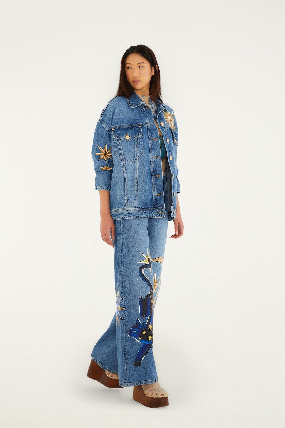 FARM Rio Shop Denim Mystical Sun Printed Jacket