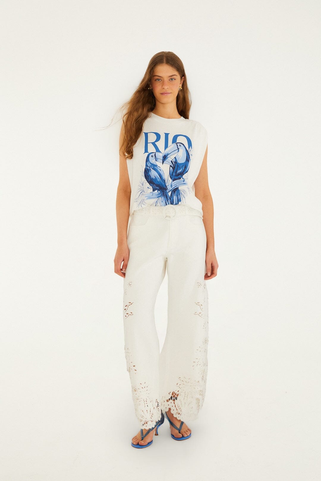 FARM Rio Shop Off-White Toucan Rio Padded Shoulder Organic Cotton T-Shirt