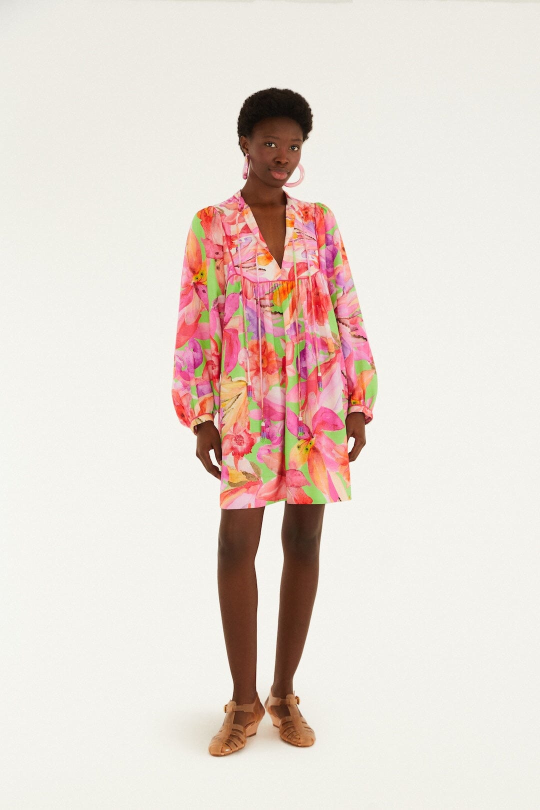 FARM Rio Shop Multicolor Artsy Flora Lenzing Ecovero Euroflax Mini Dress