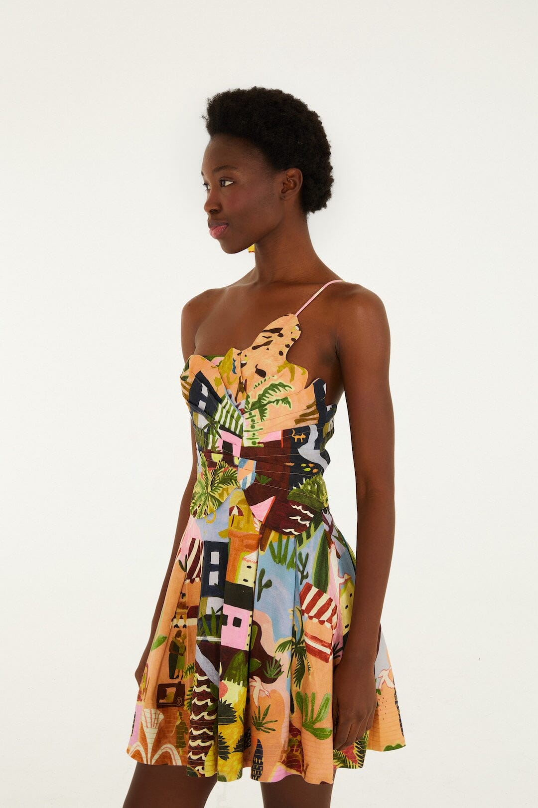 FARM Rio Shop Multicolor Tropical Painting Lenzing Ecovero Euroflax Mini Dress