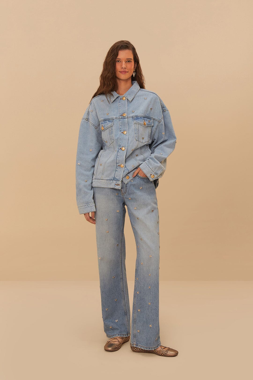 FARM Rio Sale by Type Bows Embroidery Denim Jacket
