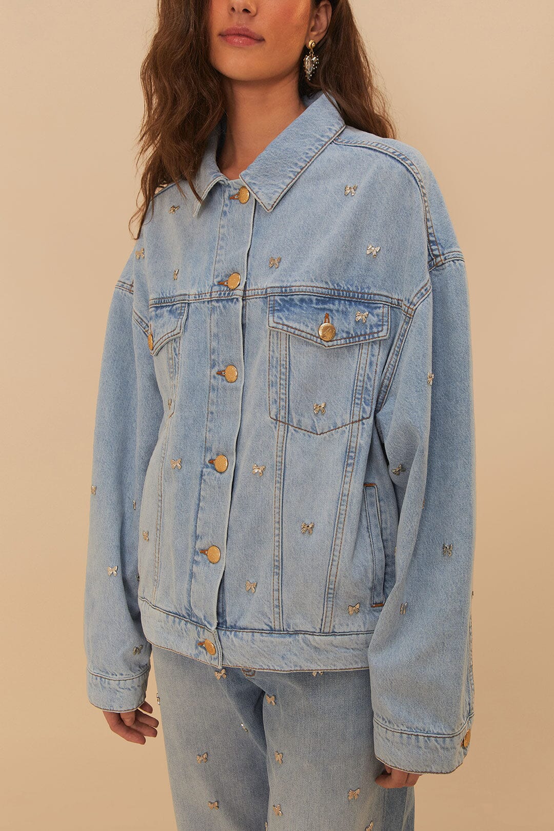 FARM Rio Sale by Type Bows Embroidery Denim Jacket
