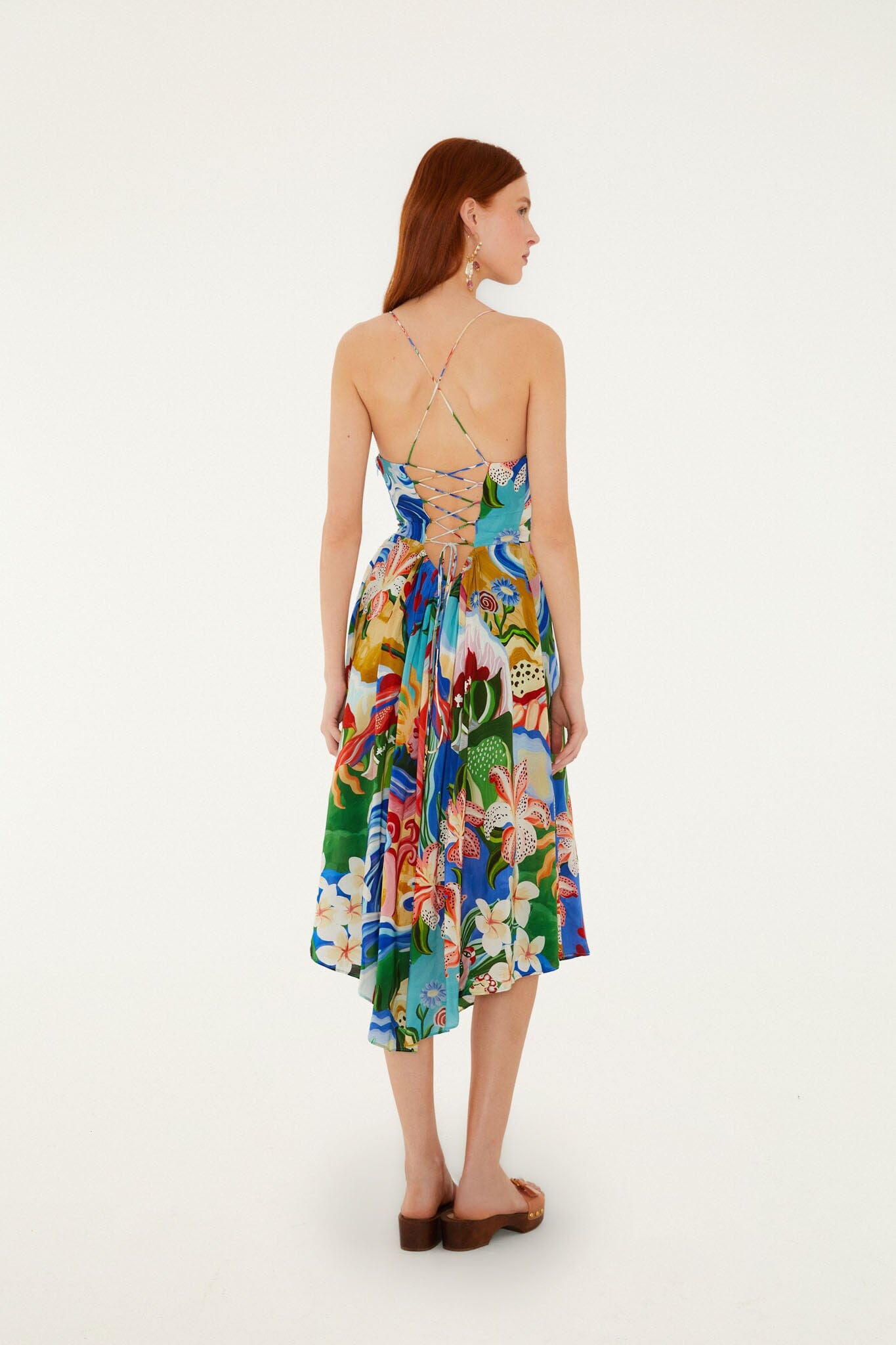 FARM Rio Shop Multicolor Garden Of Life Back Ties Midi Dress