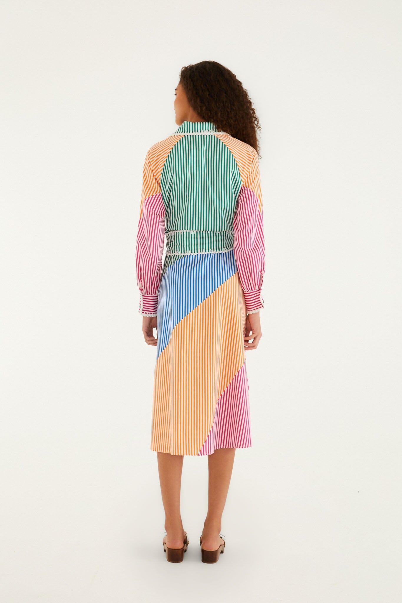 FARM Rio Shop Multicolor Stripes Embroidered Belted Organic Cotton Midi Dress