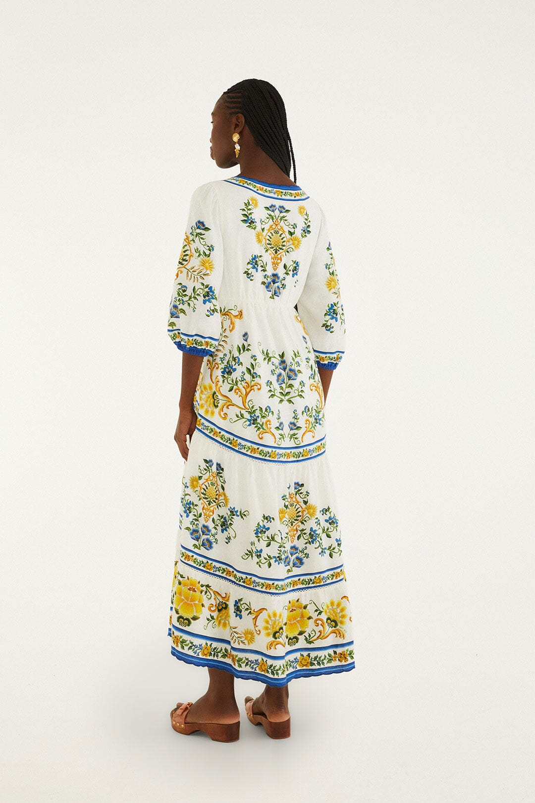 FARM Rio Shop Off-White Emily Floral Tapestry Drawstring Midi Dress