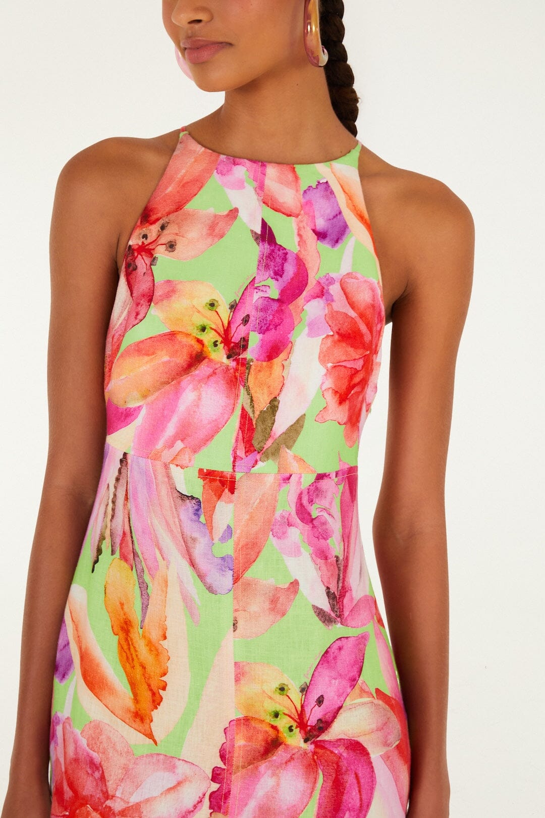 FARM Rio Shop Multicolor Artsy Flora Euroflax Premium Linen Midi Dress