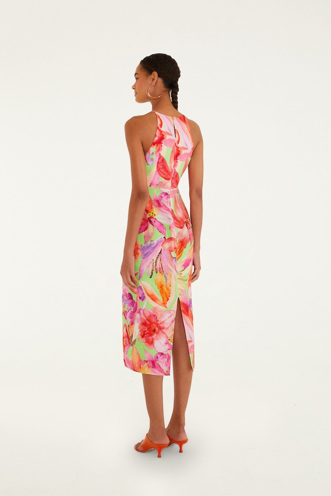 FARM Rio Shop Multicolor Artsy Flora Euroflax Premium Linen Midi Dress