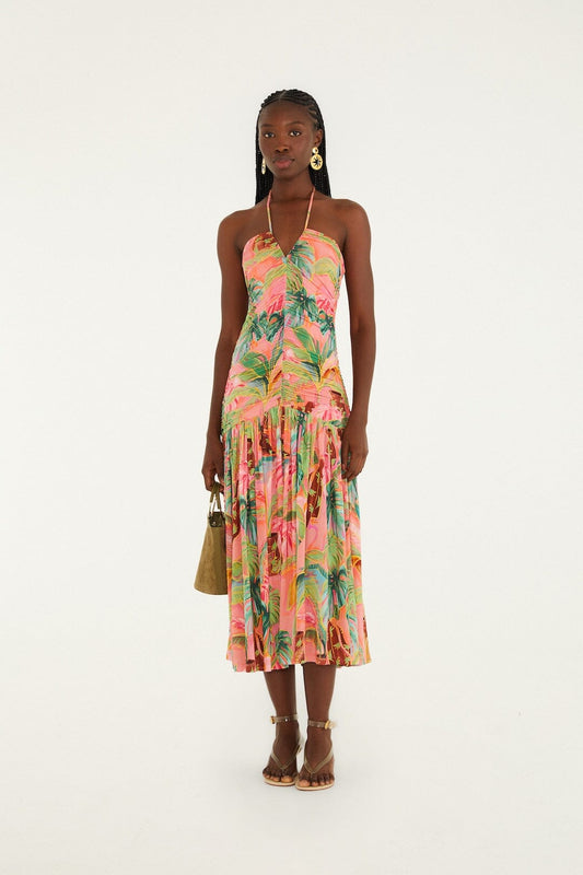 FARM Rio Shop Soft Pink Pool Time Ruched Sleeveless Midi Dress