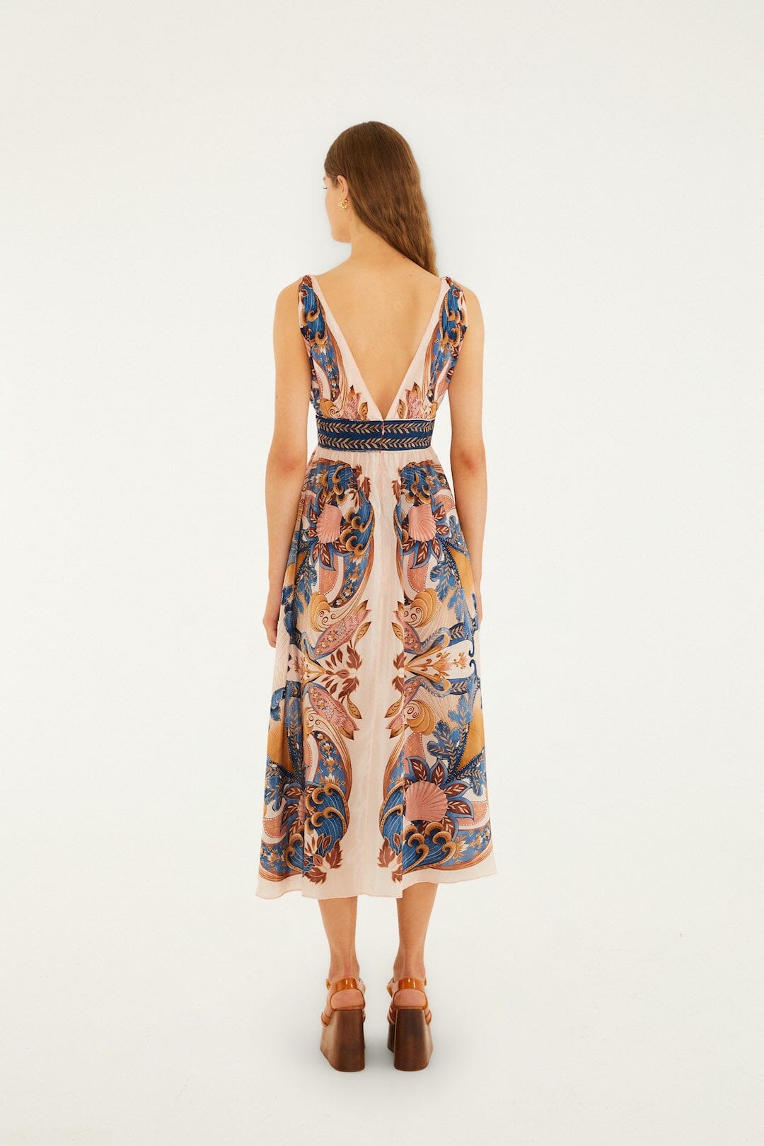 FARM Rio Shop Soft Pink Garden Scarf V Neck Midi Dress