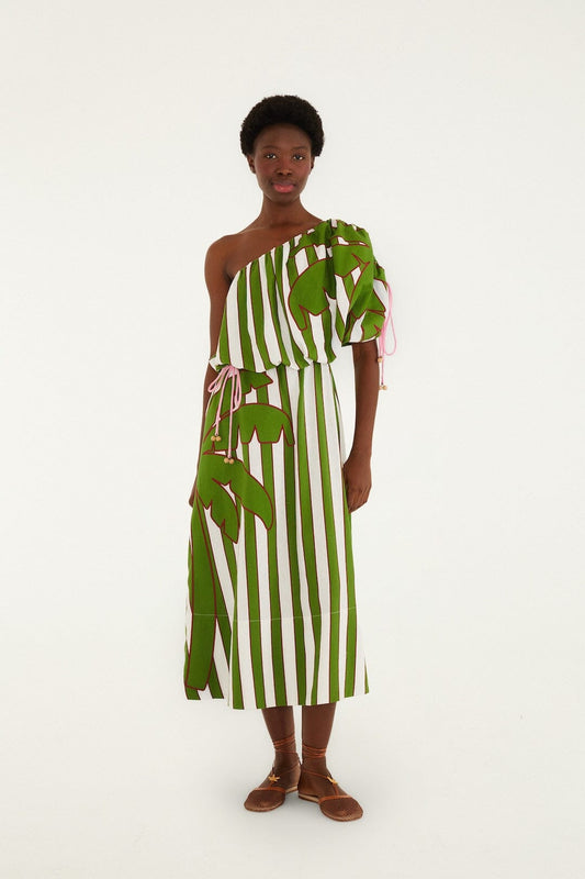 FARM Rio Shop Off-White One-Shoulder Lenzing Ecovero Euroflax Midi Dress