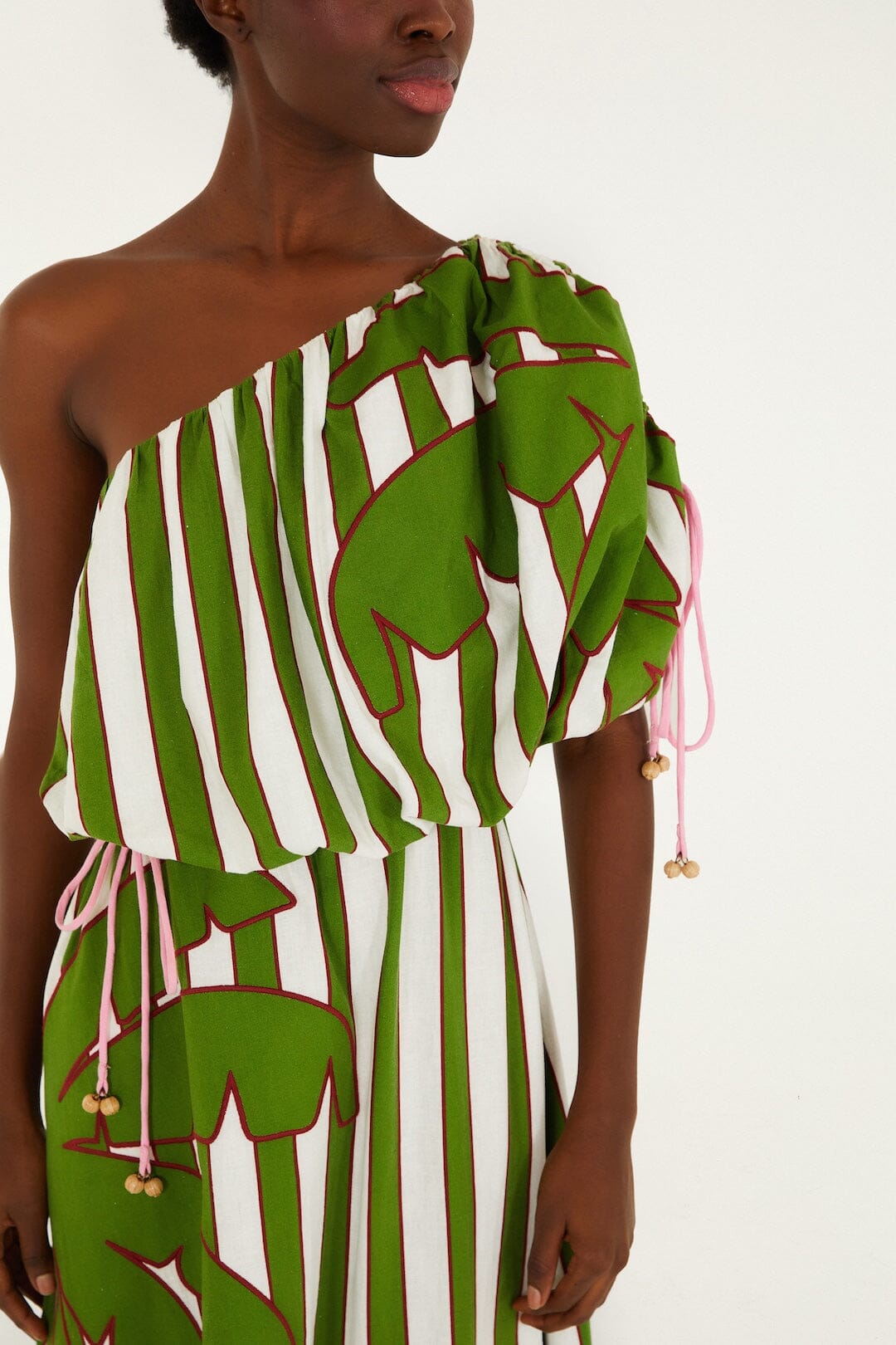 FARM Rio Shop Off-White One-Shoulder Lenzing Ecovero Euroflax Midi Dress