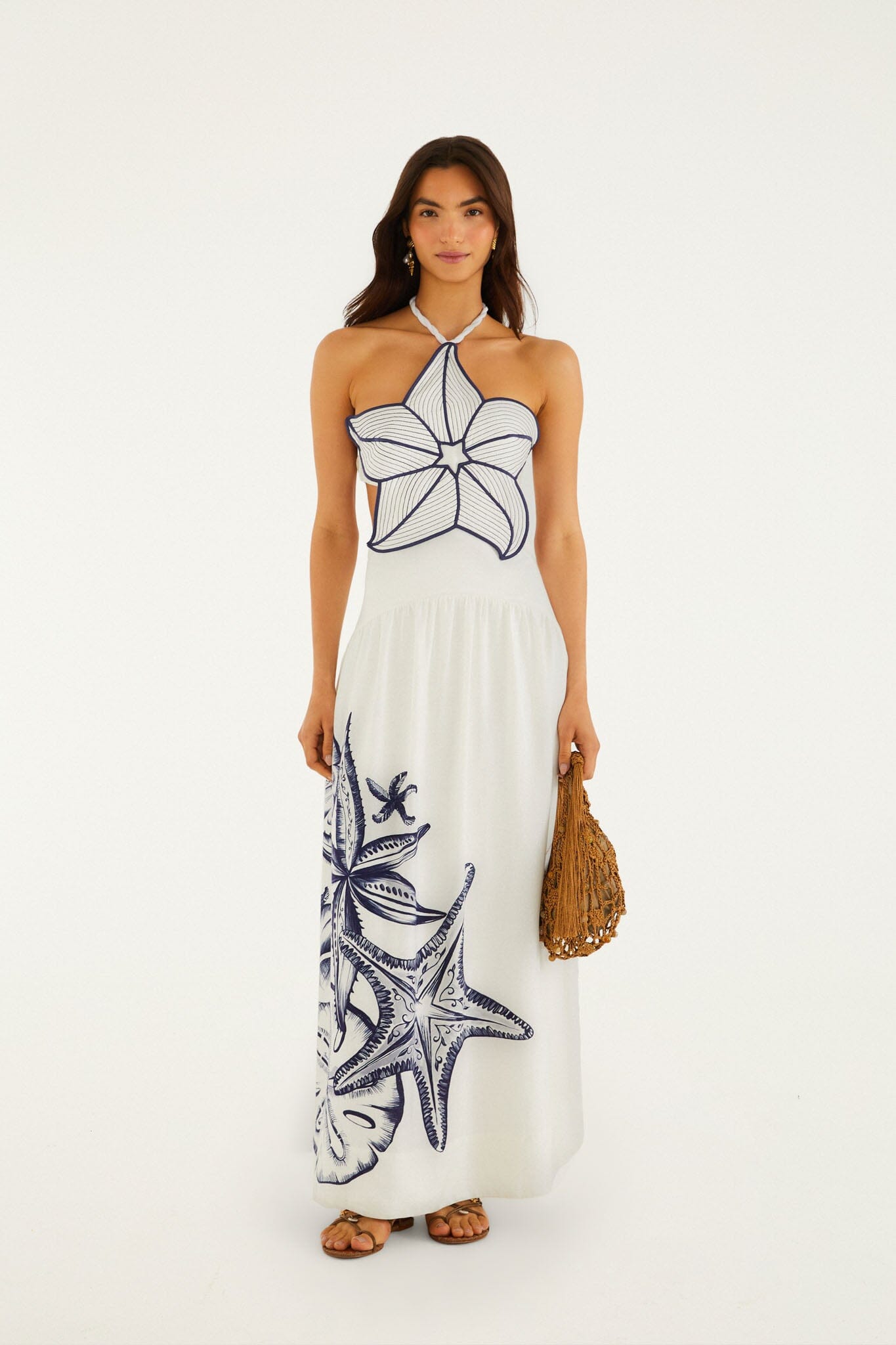 FARM Rio Shop Off-White Coast Stars 3d Bodice Lenzing Ecovero Euroflax Maxi Dress