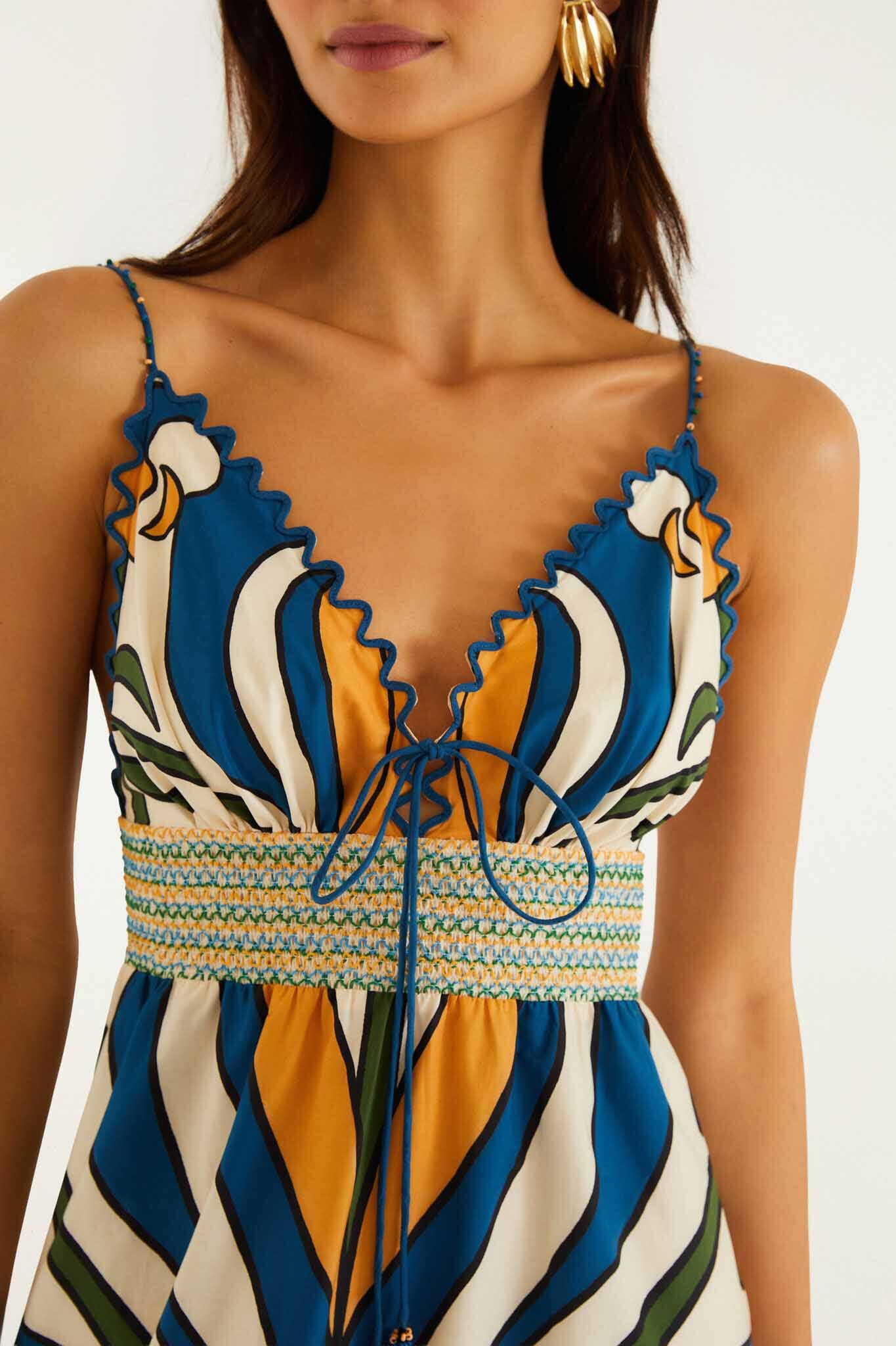 FARM Rio Shop Multicolor Tropical Graphic Wavy Detail Maxi Dress