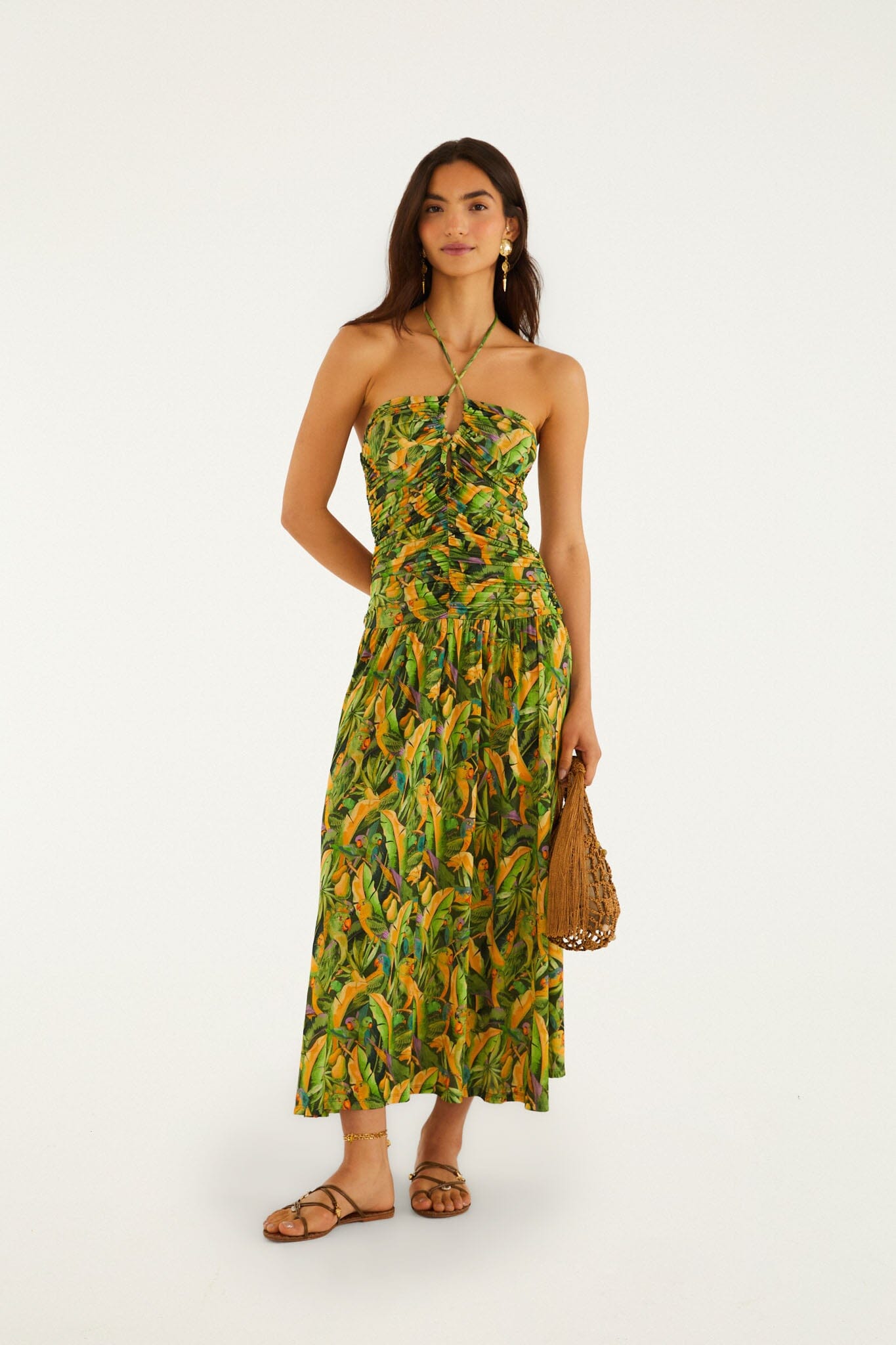 FARM Rio Shop Forest Green Parrots Maxi Dress