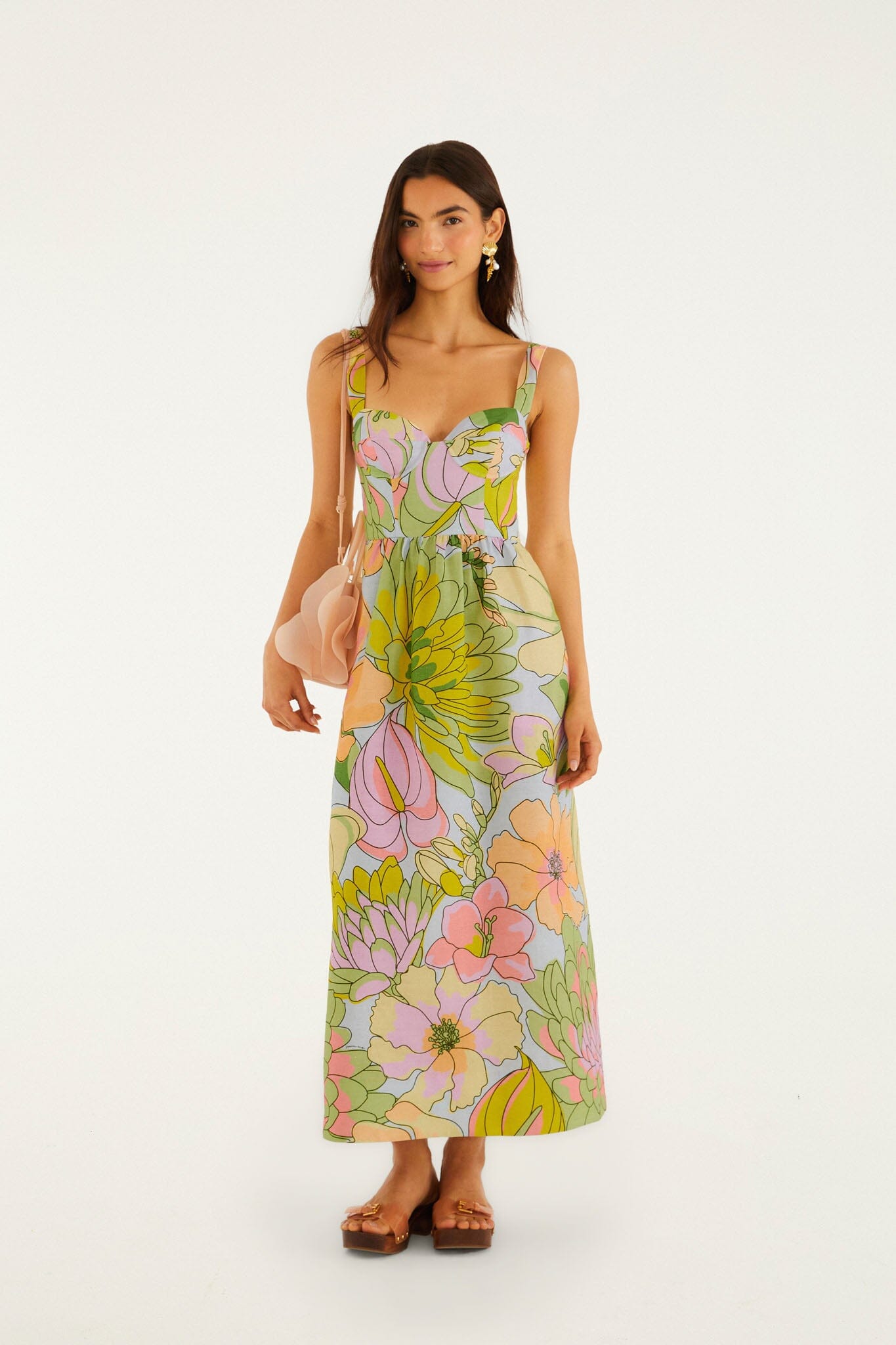 FARM Rio Shop Light Blue Spring Affair Euroflax Premium Linen Maxi Dress