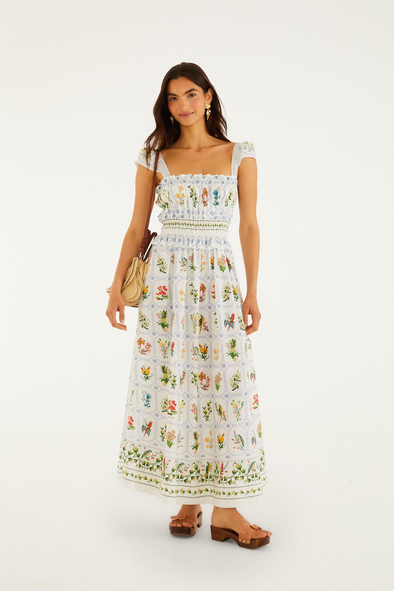 FARM Rio Shop Off-White Tropical Porcelain Organic Cotton Maxi Dress