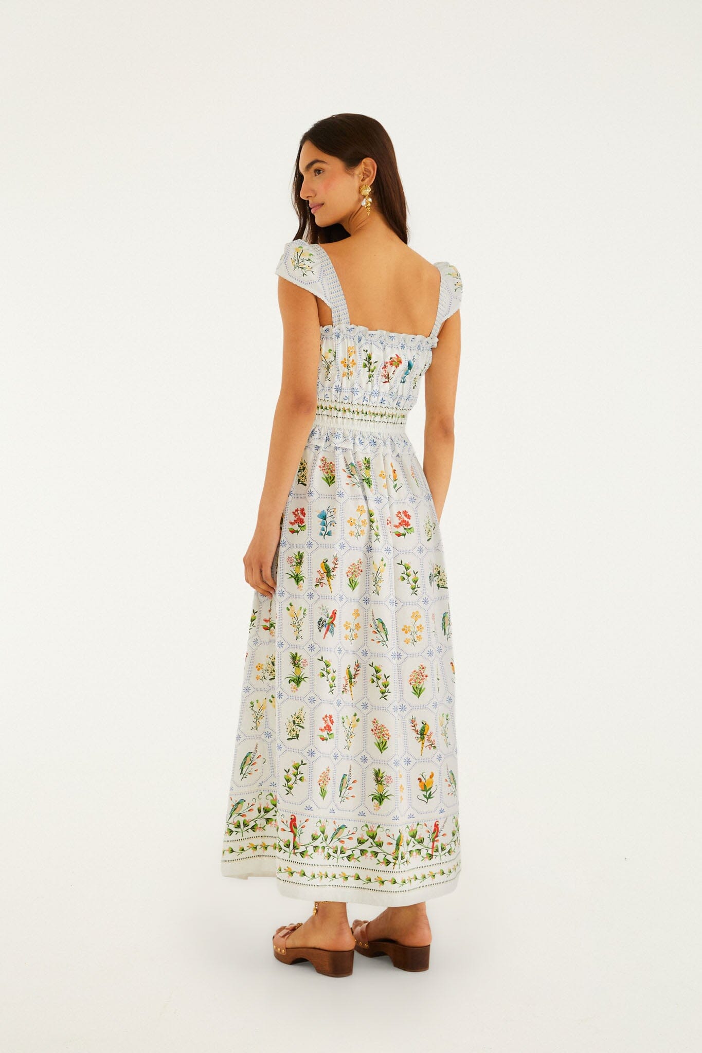 FARM Rio Shop Off-White Tropical Porcelain Organic Cotton Maxi Dress