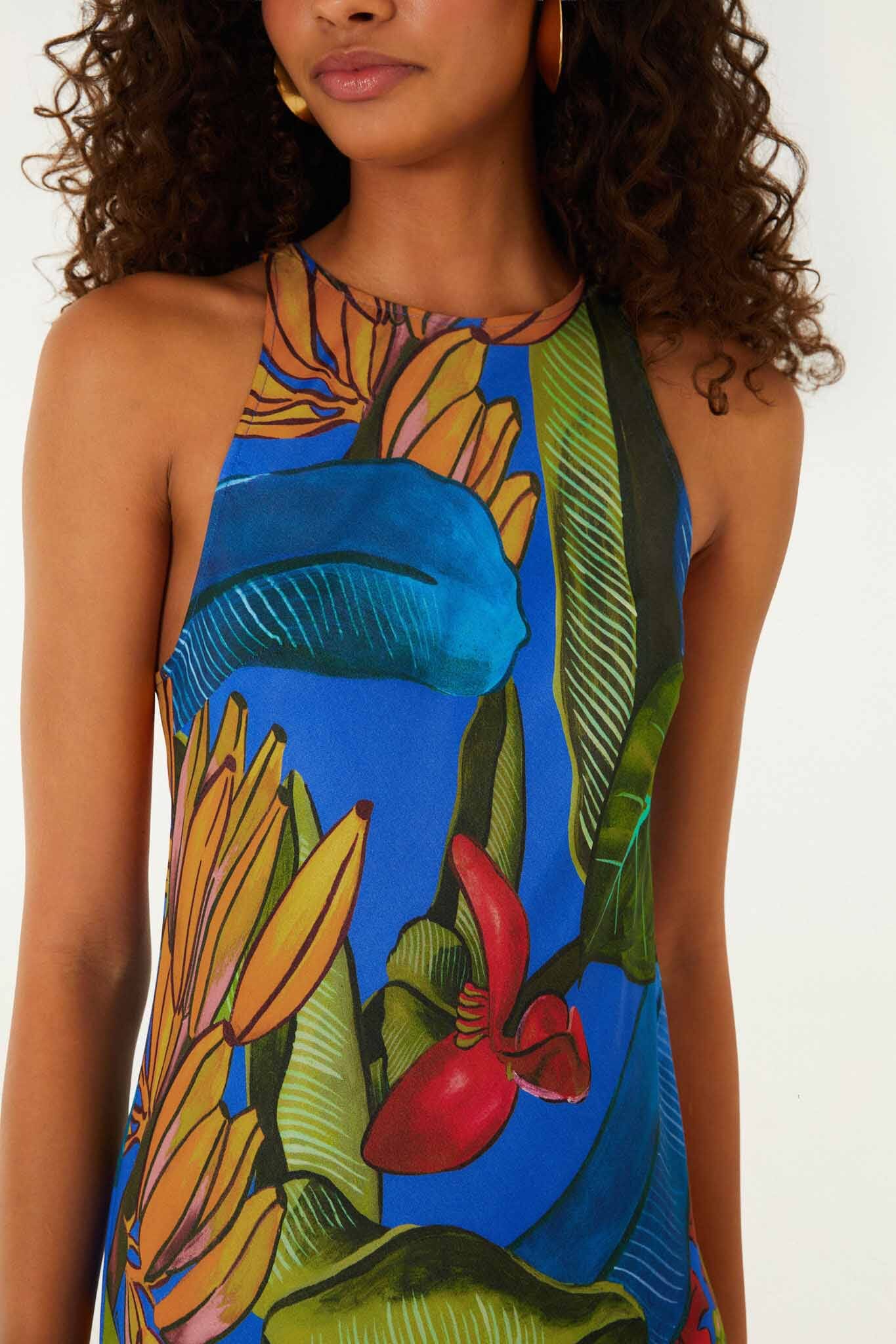 FARM Rio Shop Blue Banana Grapes Sleeveless Lenzing Ecovero Maxi Dress