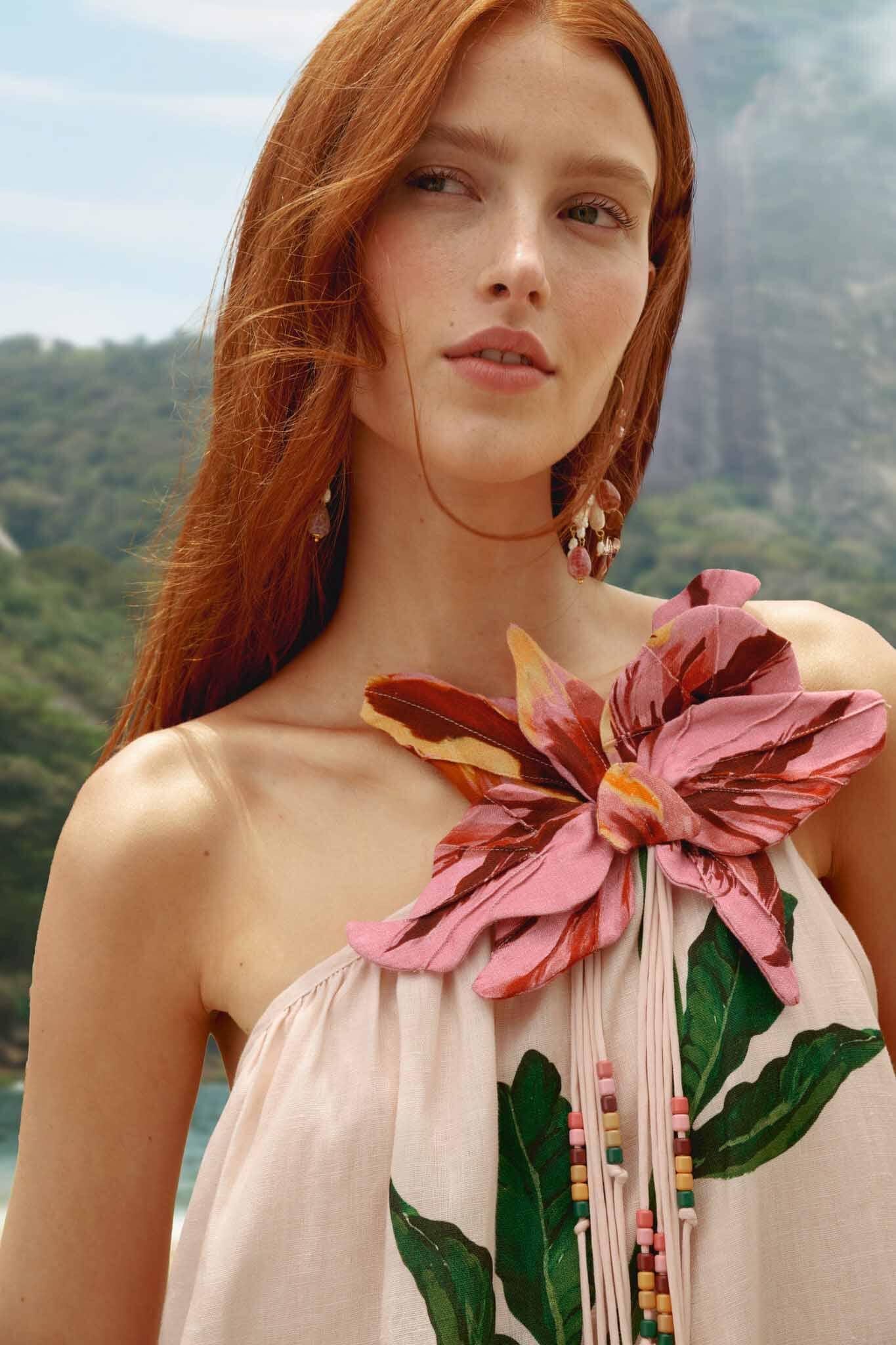 FARM Rio Shop Pink Garden Terrace 3d One-Shoulder Maxi Dress