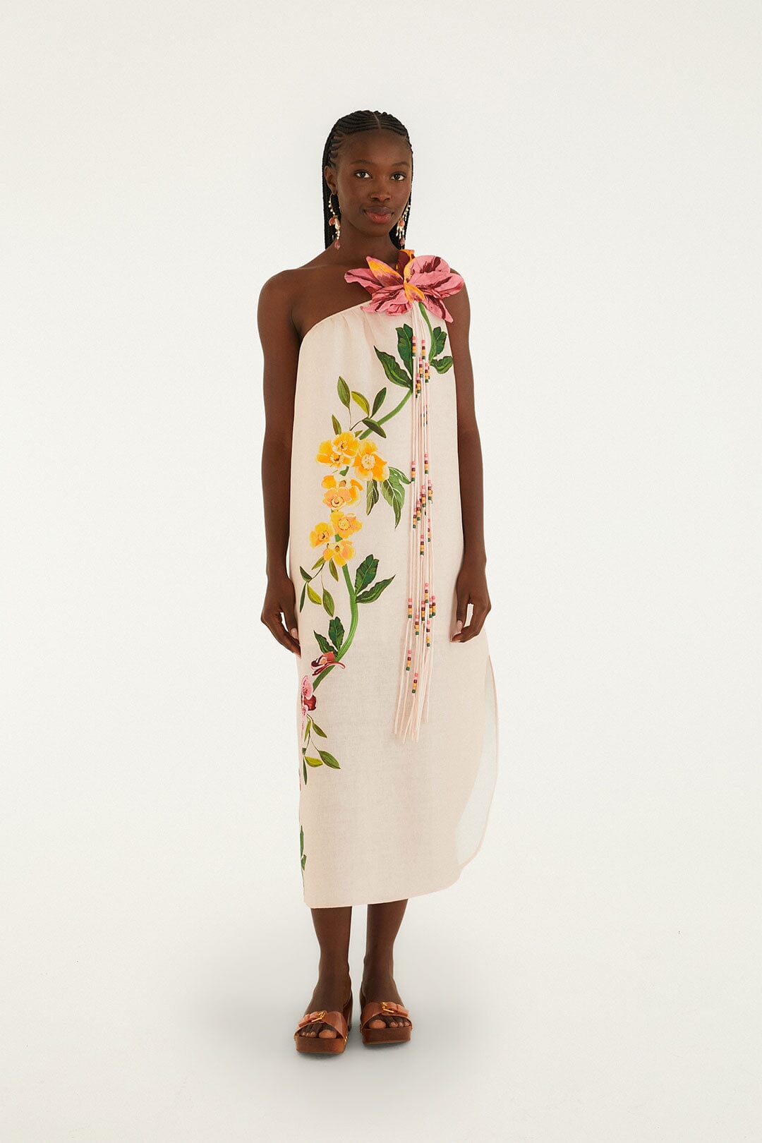 FARM Rio Shop Pink Garden Terrace 3d One-Shoulder Maxi Dress