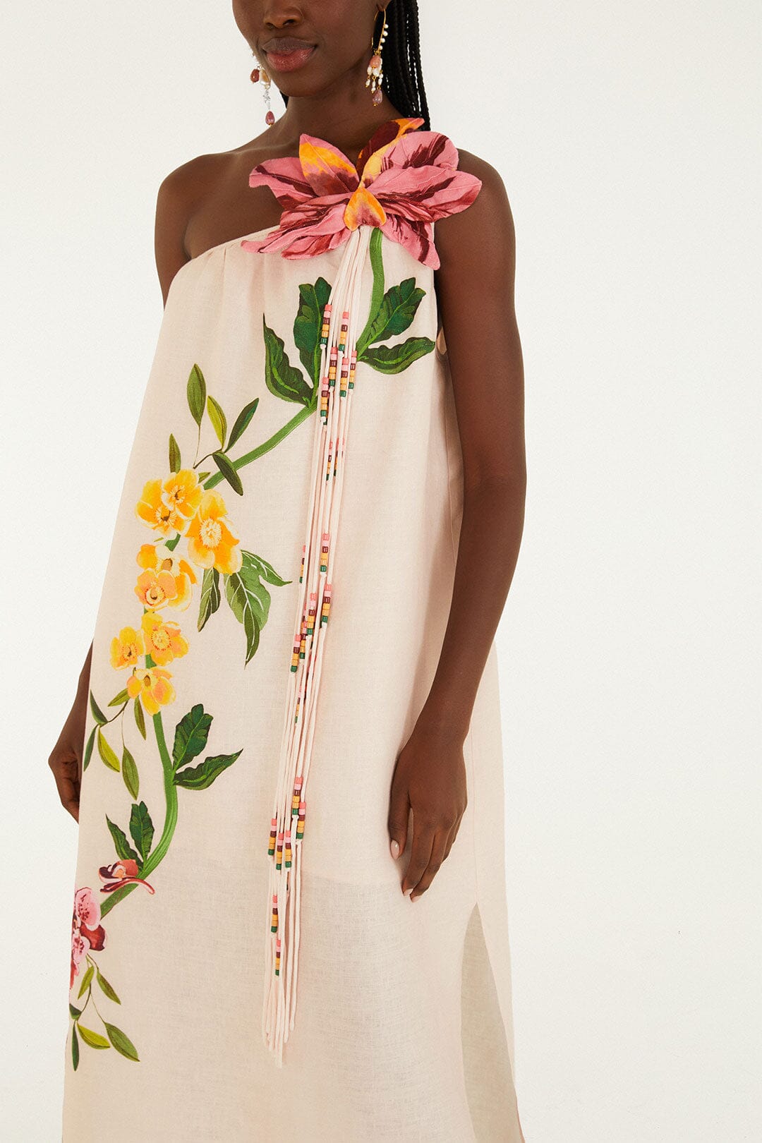 FARM Rio Shop Pink Garden Terrace 3d One-Shoulder Maxi Dress