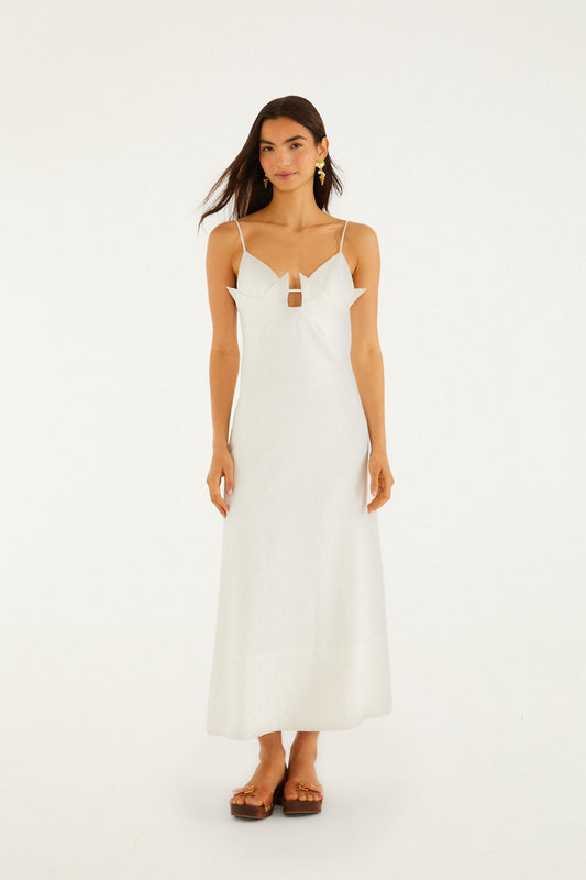 FARM Rio Shop Off-White Paper Boat 3d Lenzing Ecovero Euroflax Maxi Dress