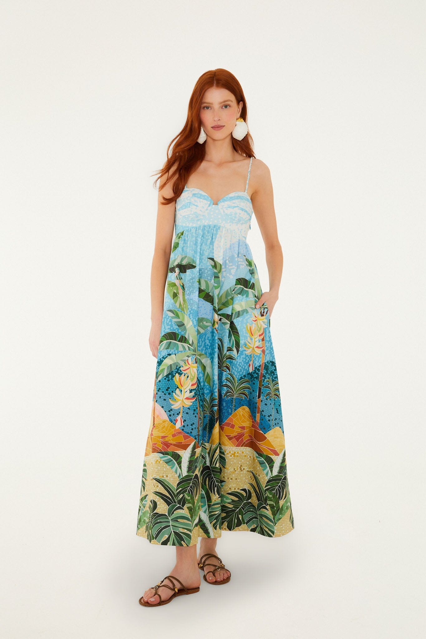 FARM Rio Shop Multicolor Rio Mosaic Sweetheart Neck Maxi Dress