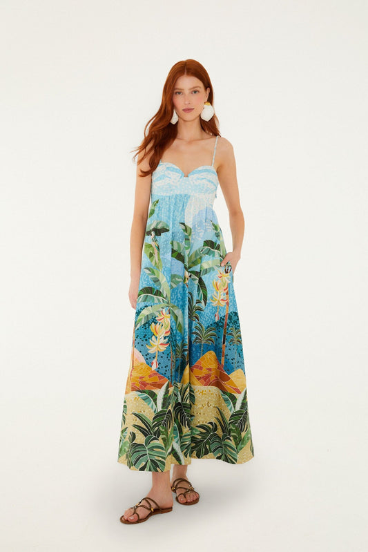 FARM Rio Shop Multicolor Rio Mosaic Sweetheart Neck Maxi Dress