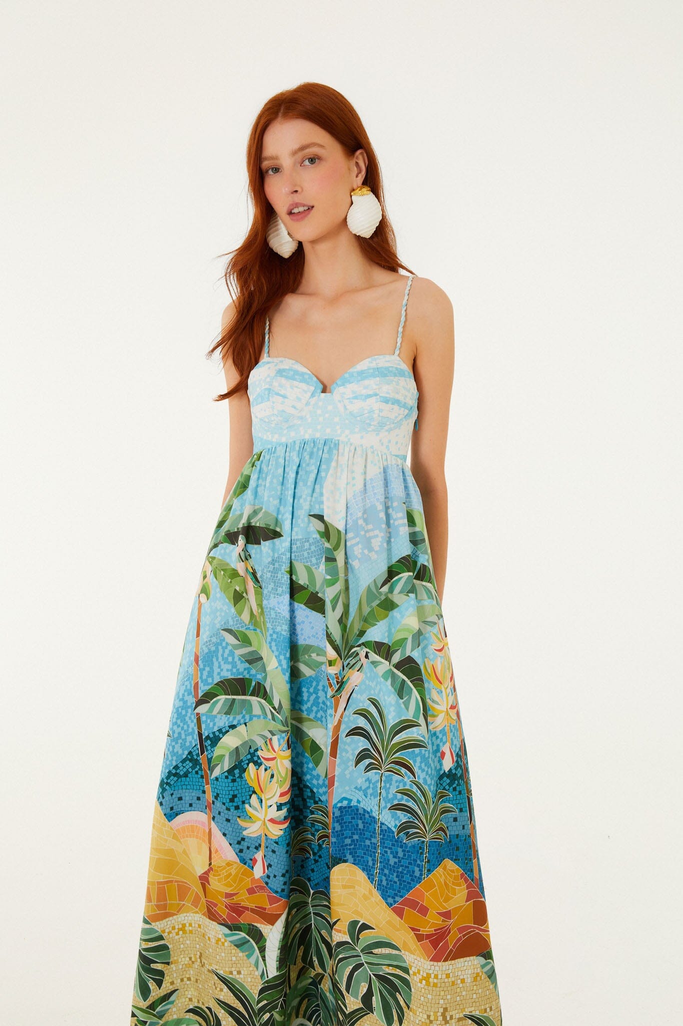 FARM Rio Shop Multicolor Rio Mosaic Sweetheart Neck Maxi Dress