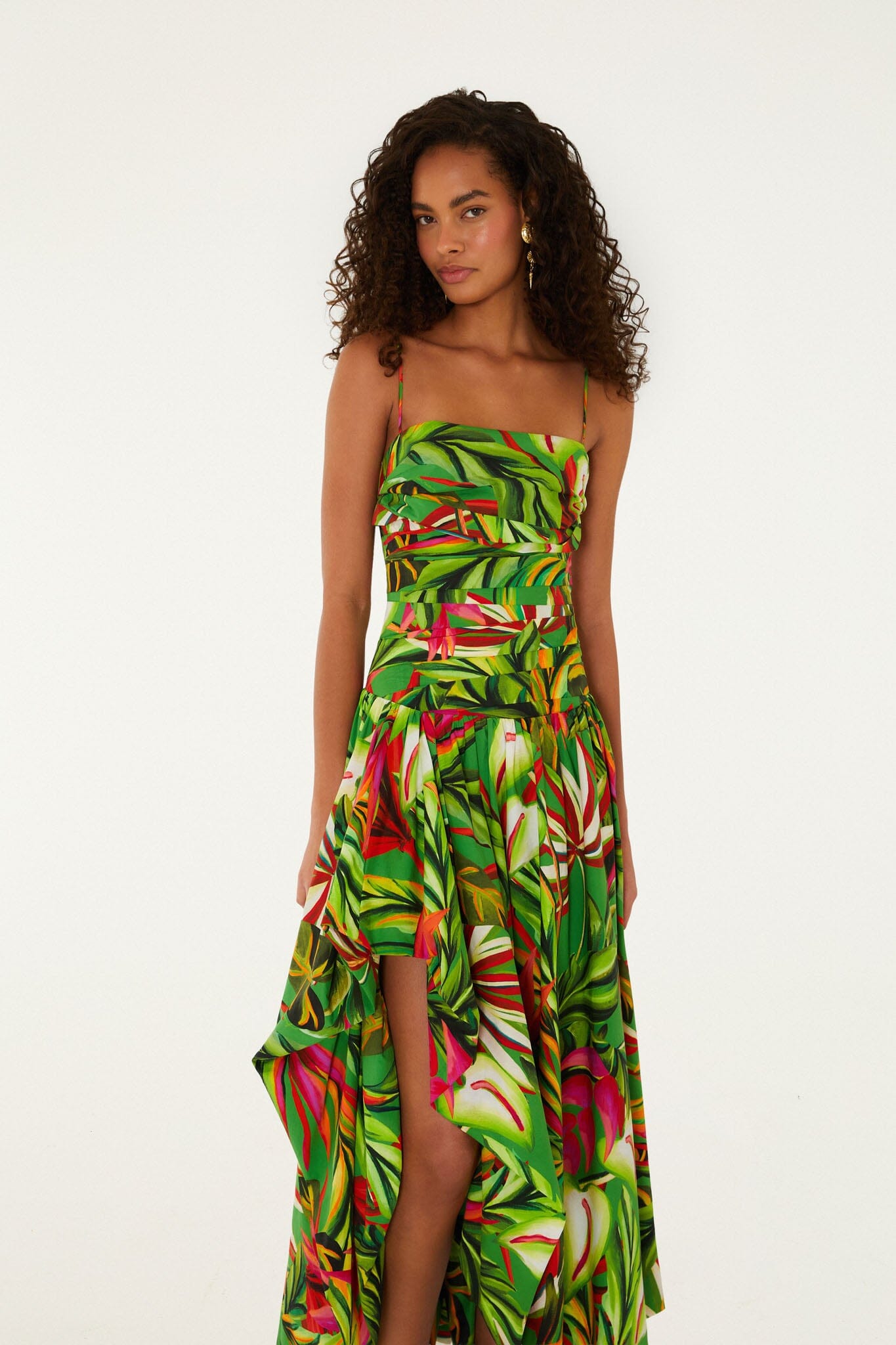 FARM Rio Shop Green Tropical Dream Draped Organic Cotton Maxi Dress