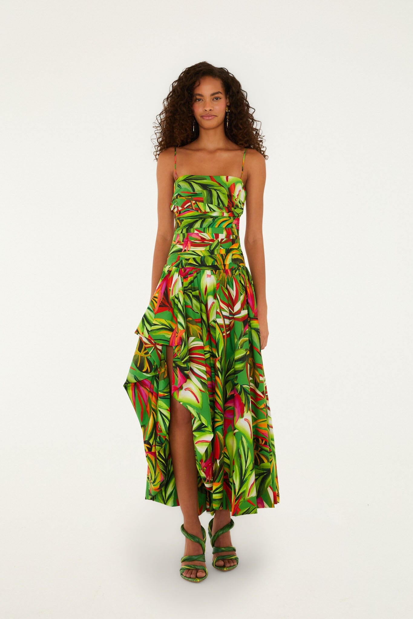 FARM Rio Shop Green Tropical Dream Draped Organic Cotton Maxi Dress