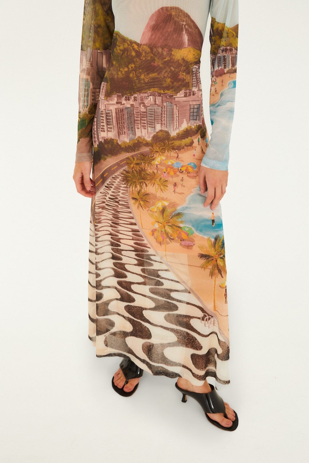 FARM Rio Shop Multicolor Copacabana Beach Long Sleeve Maxi Dress