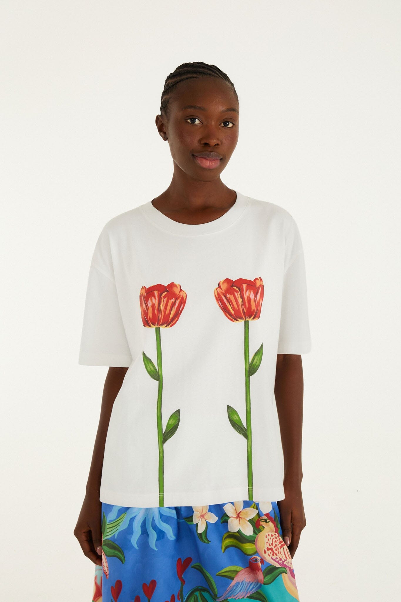 FARM Rio Shop White Tropical Rose Organic Cotton T-Shirt