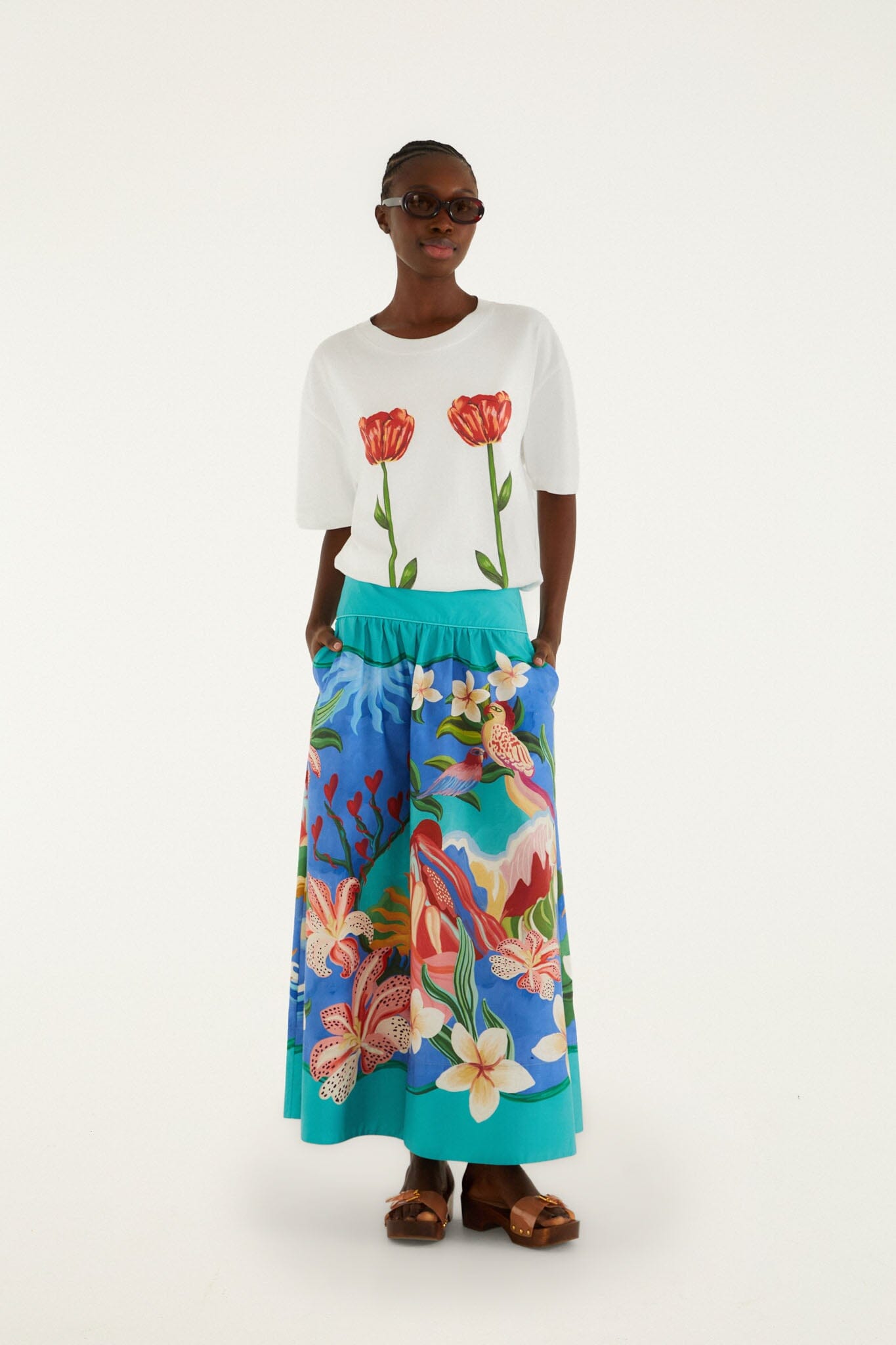 FARM Rio Shop White Tropical Rose Organic Cotton T-Shirt