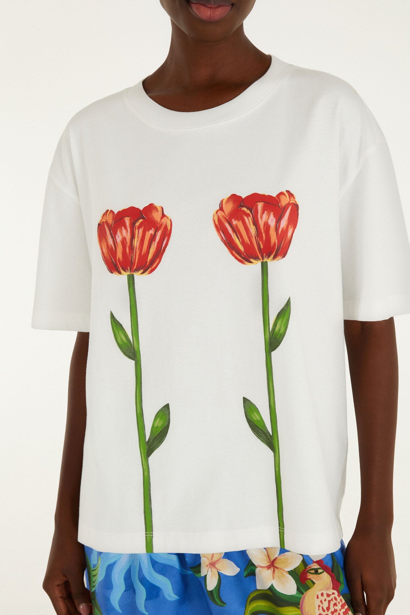 FARM Rio Shop White Tropical Rose Organic Cotton T-Shirt