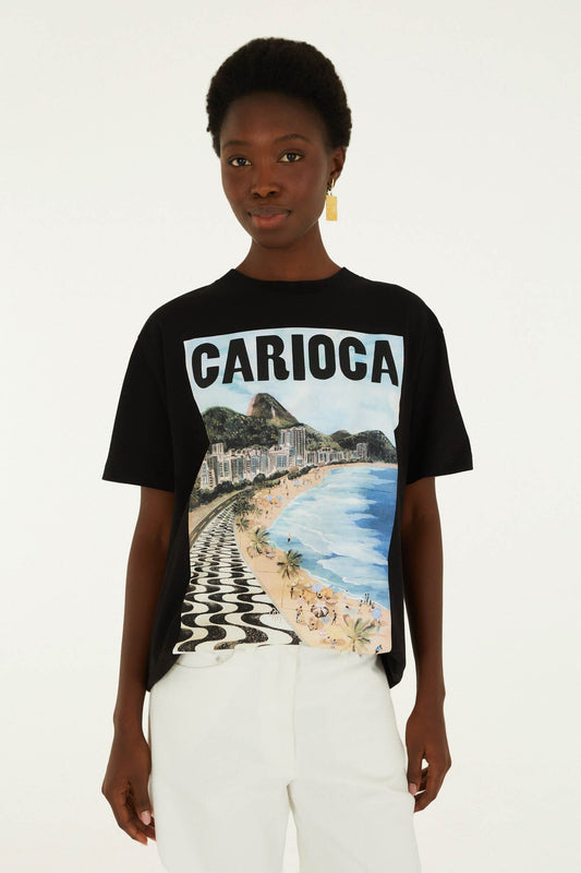 FARM Rio Shop Black Landscape Carioca Organic Cotton Relaxed T-Shirt