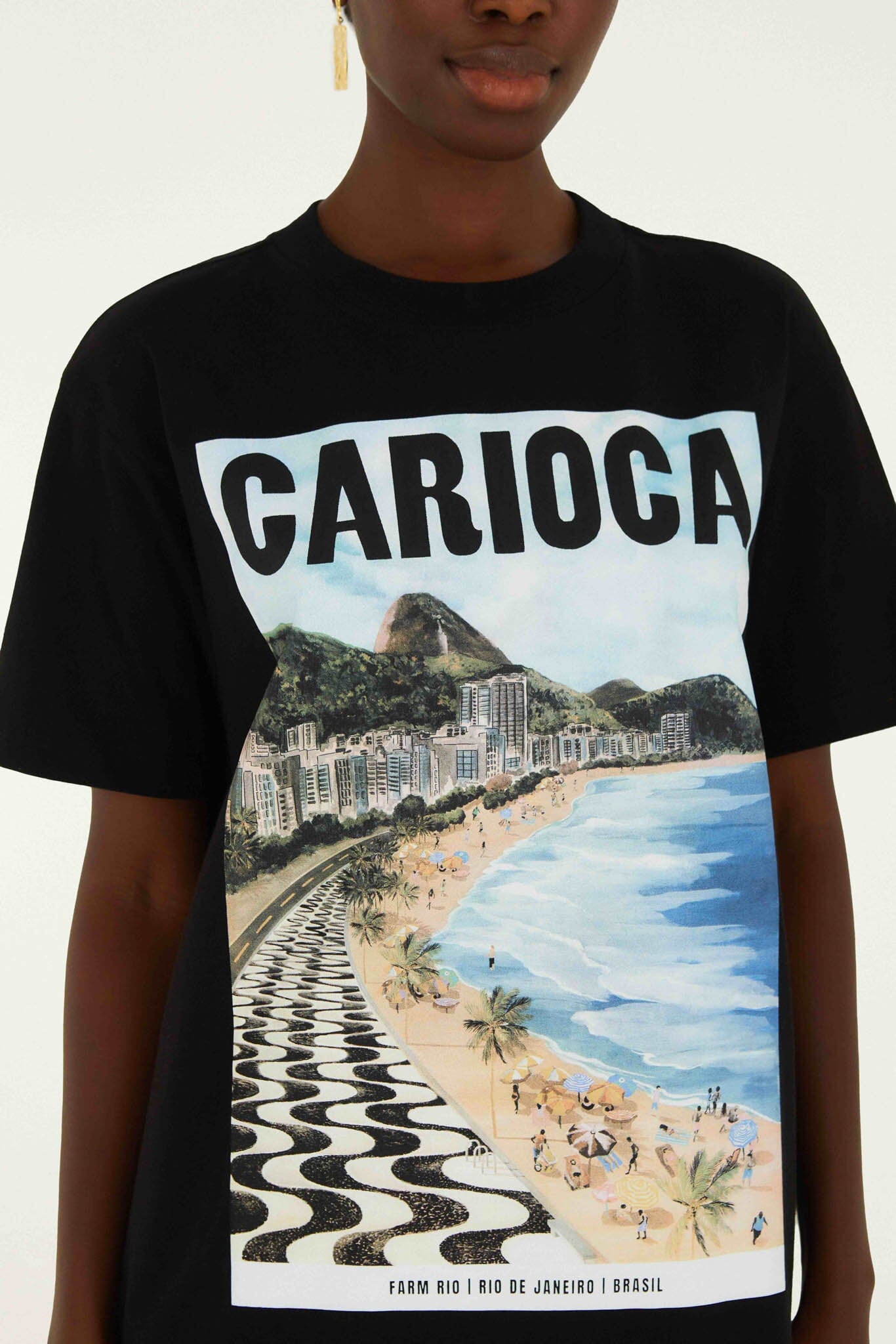 FARM Rio Shop Black Landscape Carioca Organic Cotton Relaxed T-Shirt