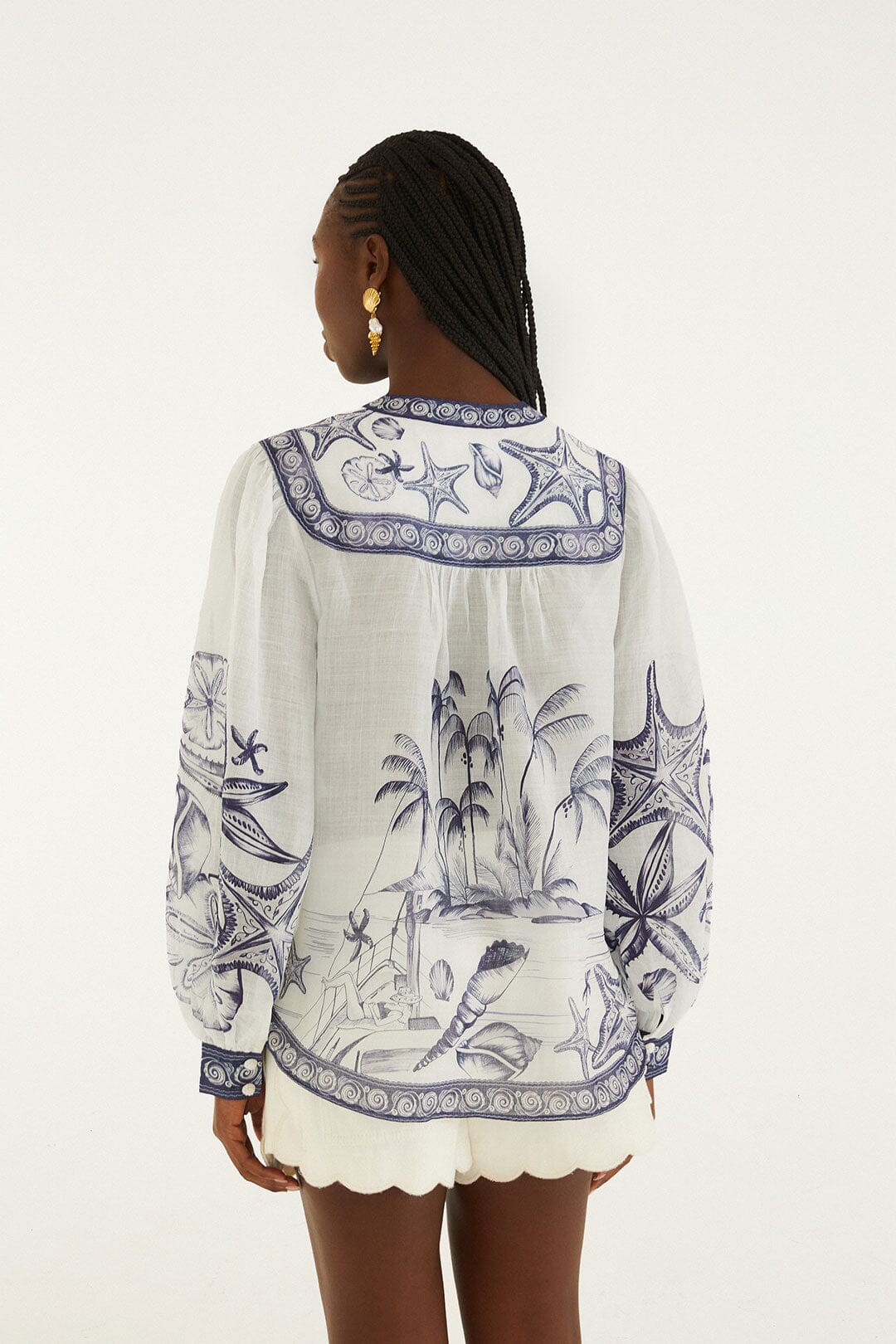 FARM Rio Shop Off-White Coast Scarf Long Sleeve Blouse