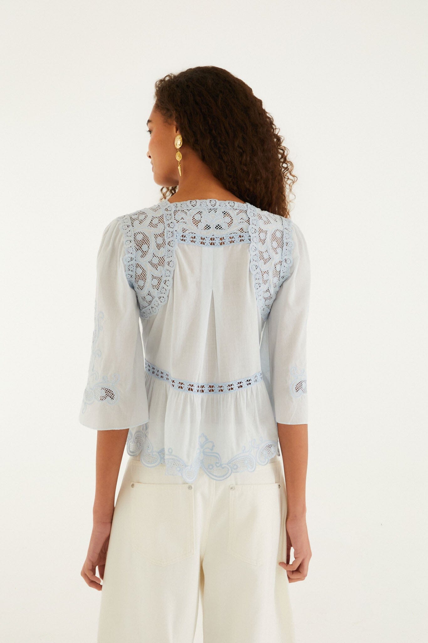 FARM Rio Shop Light Blue Richelieu Short Sleeve Blouse