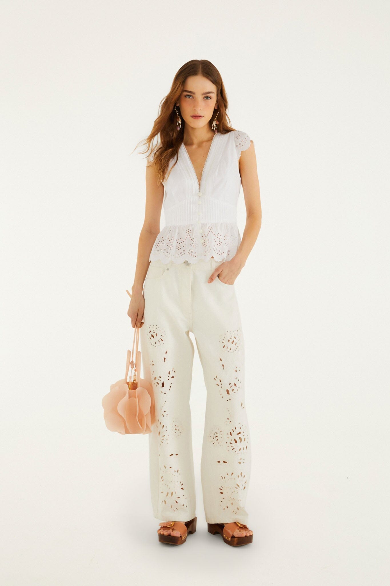 FARM Rio Shop Off-White Embroidered Lace Blouse