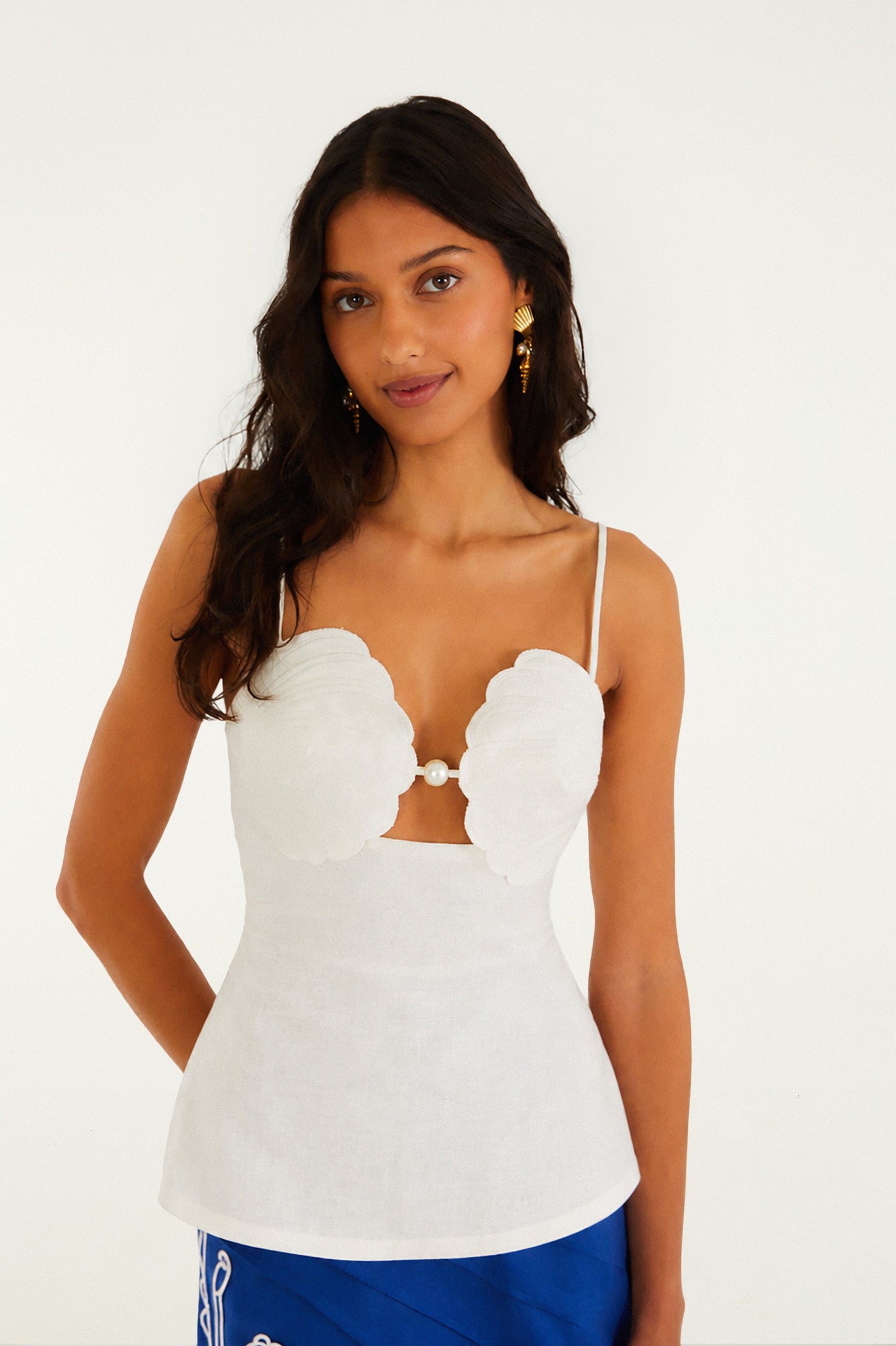 FARM Rio Shop Off-White 3d Shell Euroflax Premium Linen Peplum Blouse