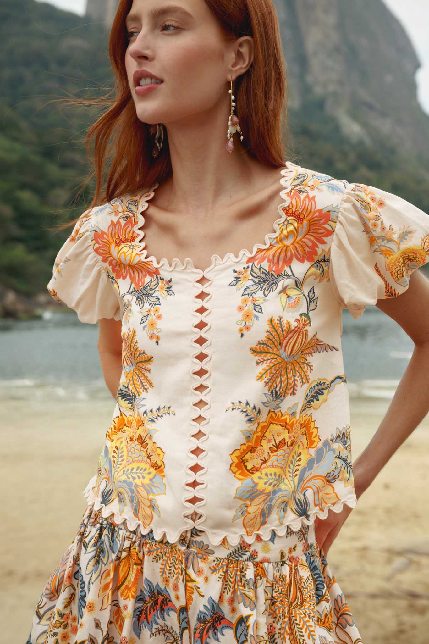 FARM Rio Shop Light Pink Ligia Short Sleeve Lenzing Ecovero Euroflax Blouse