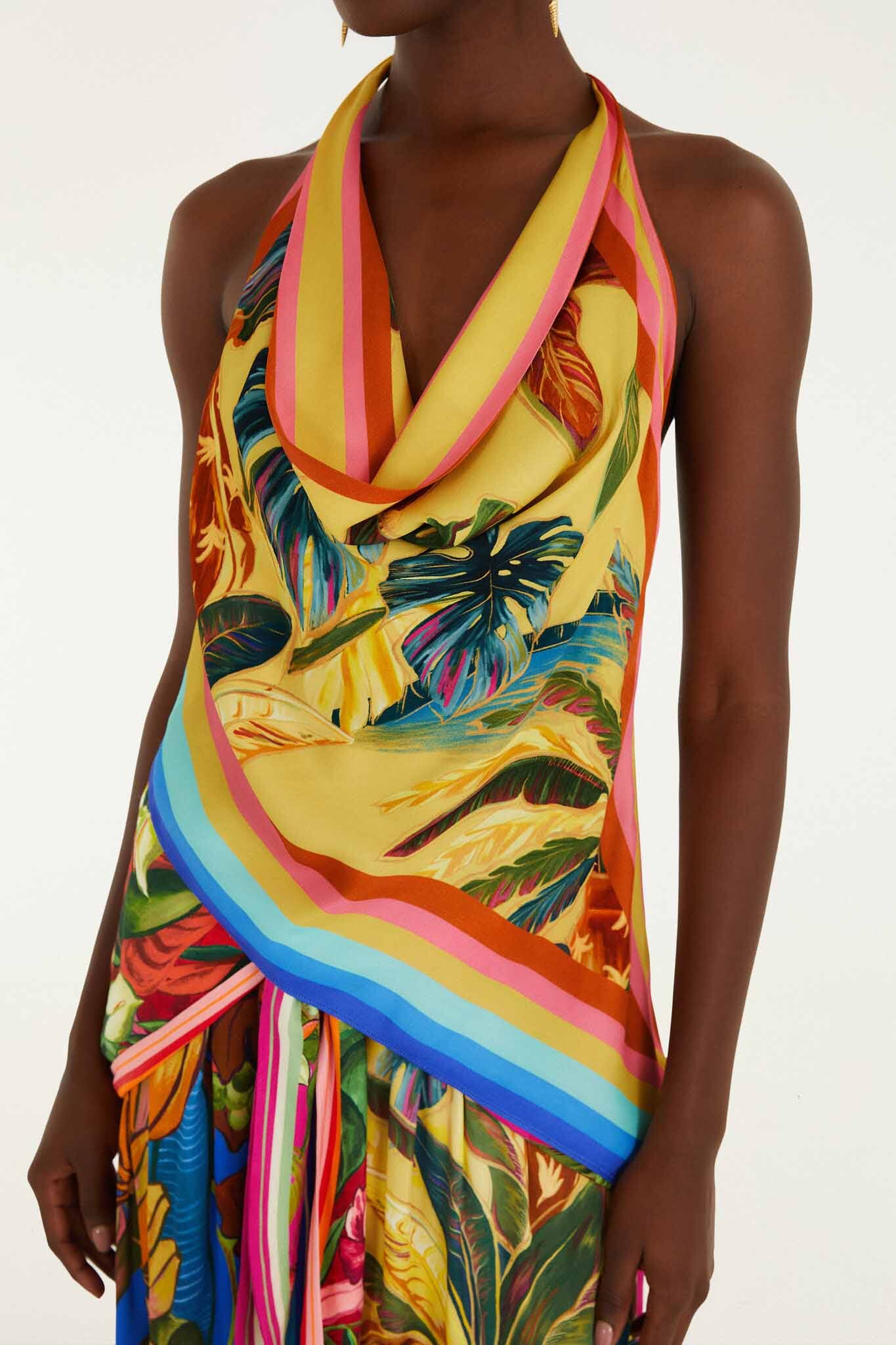 FARM Rio Shop Multicolor Rainbow Summer Scarf Lenzing Ecovero Viscose Blouse