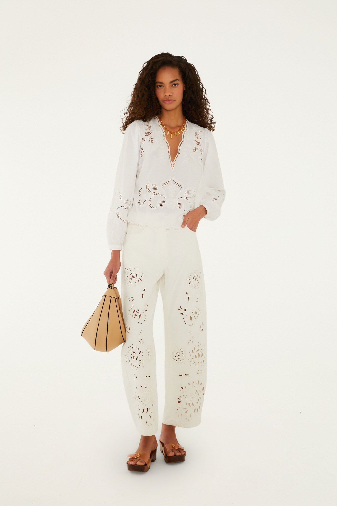 FARM Rio Shop Off-White Richelieu Long Sleeve Blouse