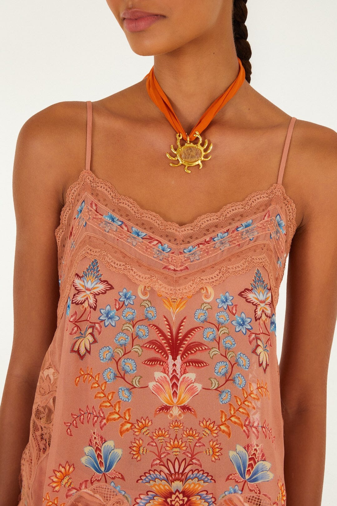 FARM Rio Shop Mocha Boho Enhance Lace Blouse