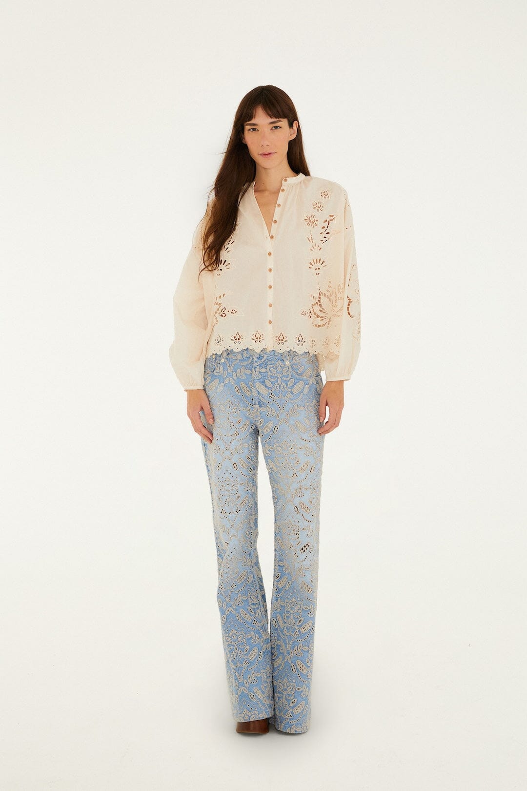 FARM Rio Shop Soft Pink Artisanal Long Sleeve Blouse