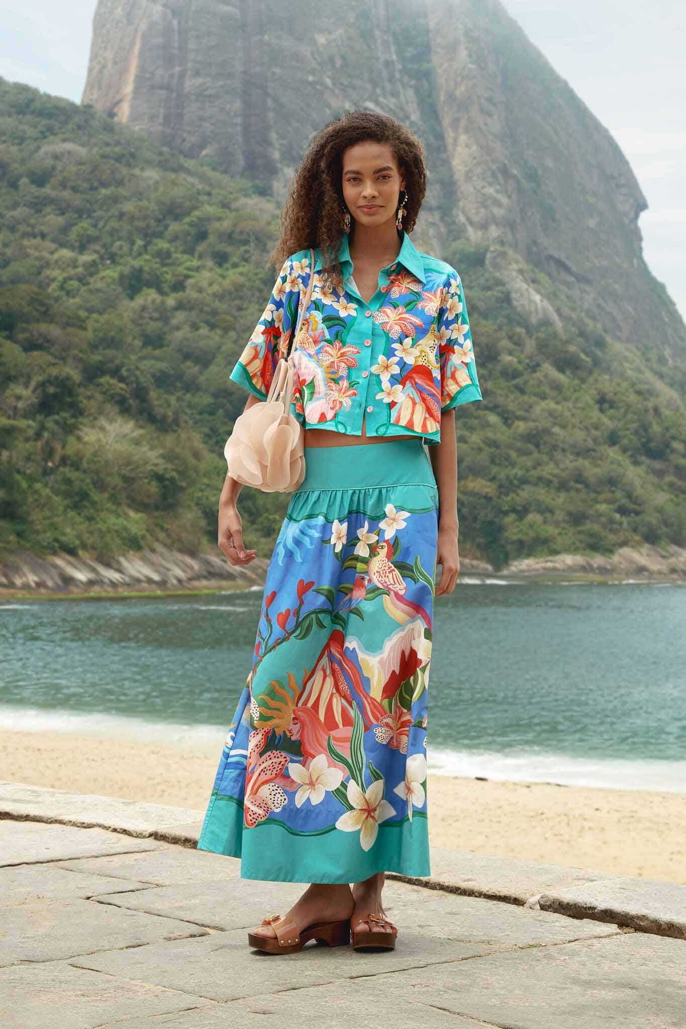 FARM Rio Shop Multicolor Garden Of Life Pockets Midi Skirt
