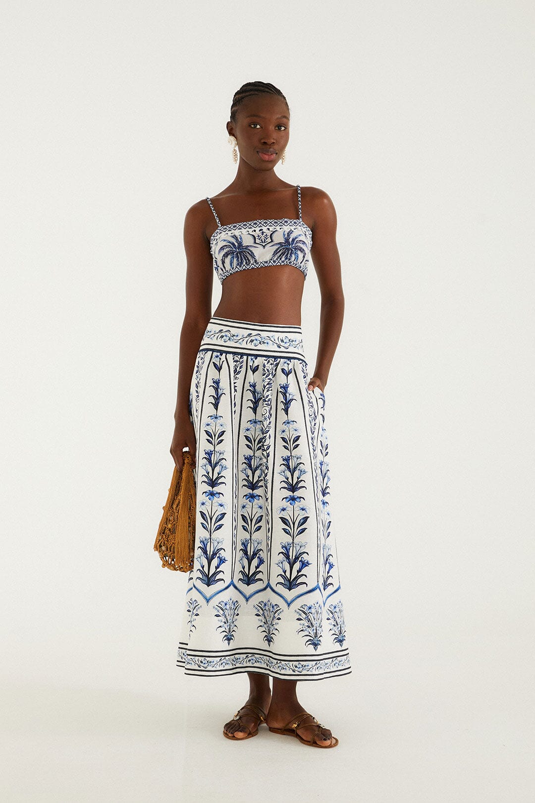 FARM Rio Shop Off-White Flowers Arch Euroflax Premium Linen Maxi Skirt