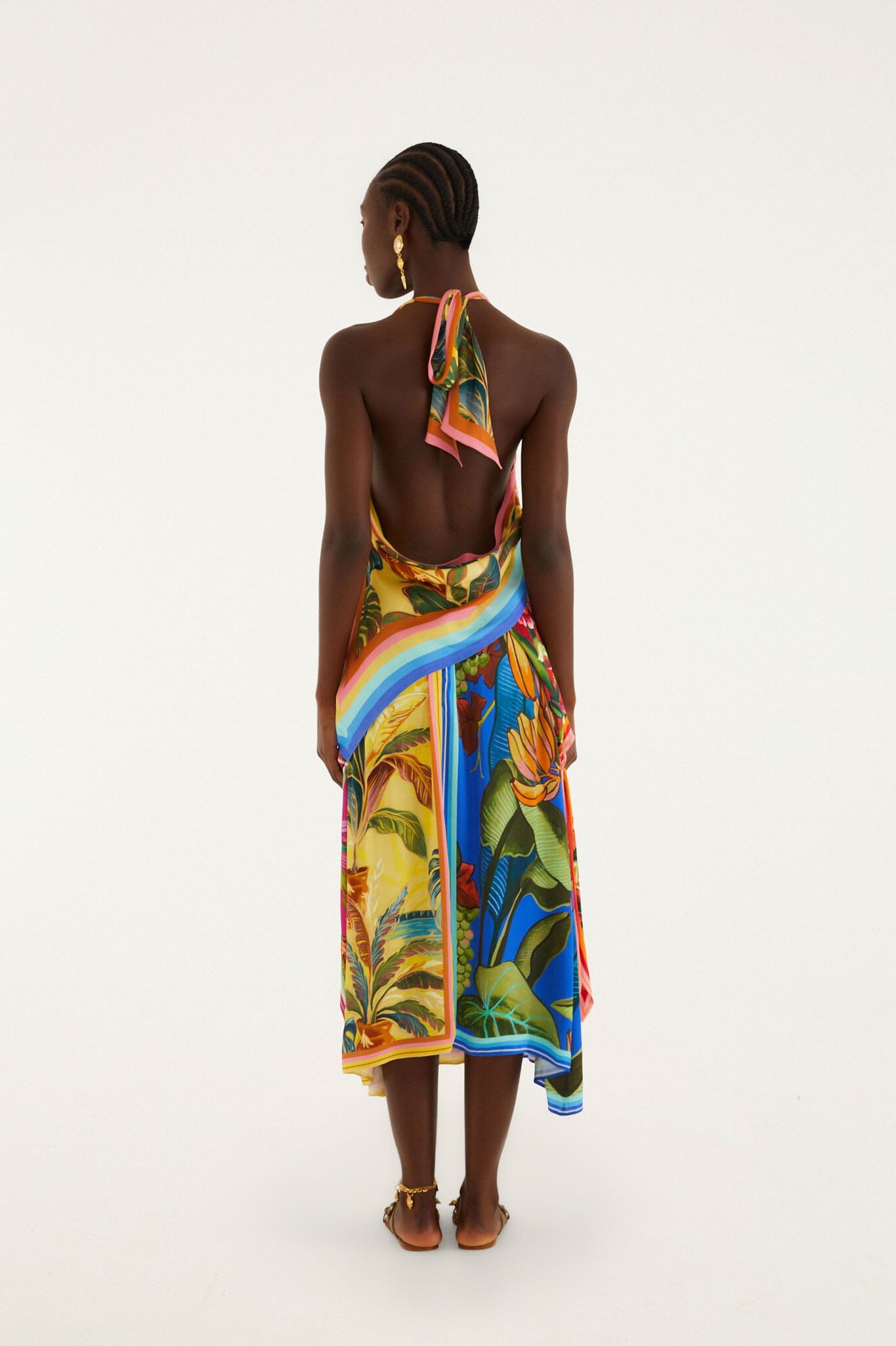 FARM Rio Shop Multicolor Rainbow Summer Mixed Scarves Lenzing Ecovero Viscose Midi Skirt